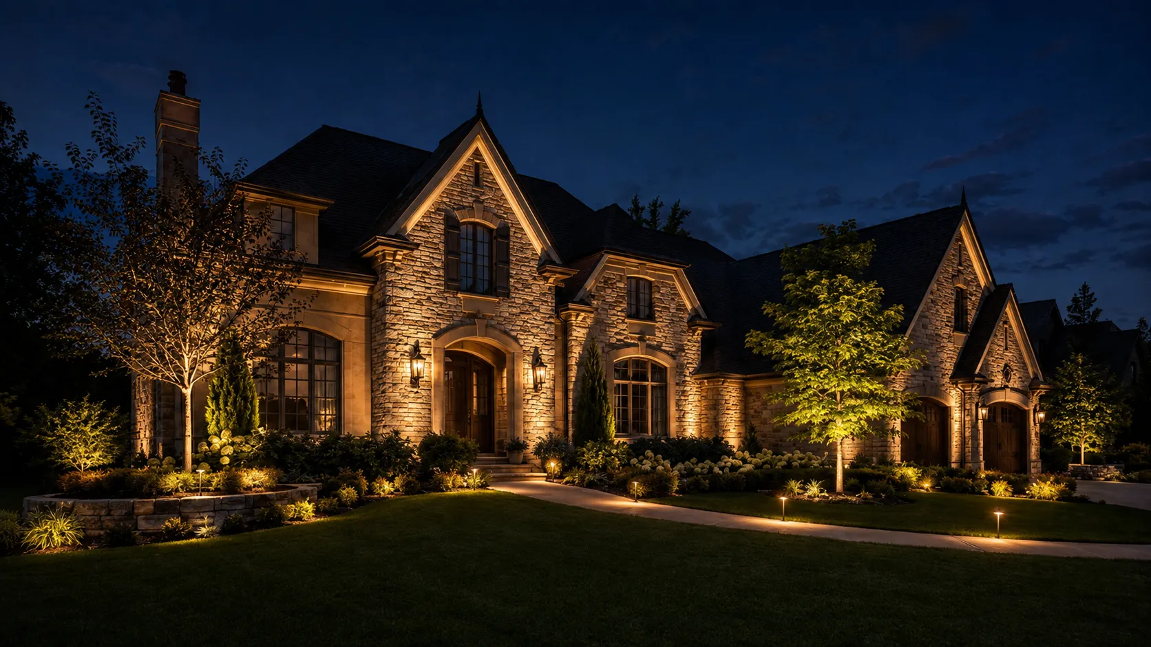 Home exterior after professional lighting